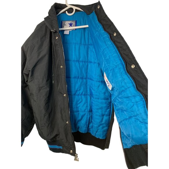 Vintage Starter Charlotte Hornets Jacket Black Hooded Puffer Large Retro 7353 - Picture 5 of 9